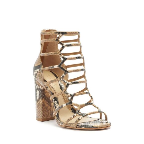 Schutz Womens Snakeskin Print Leather Caged Gladiator Julianna Sandals Tan 9.5‎ - Picture 1 of 9
